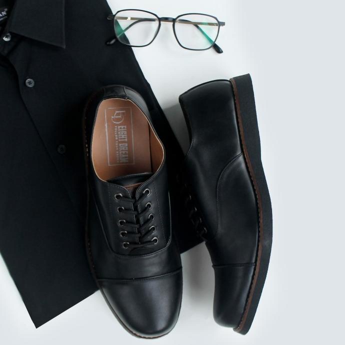 Eight Dream Oxford Black Semi Hak | Sepatu Pantofel Pria Formal