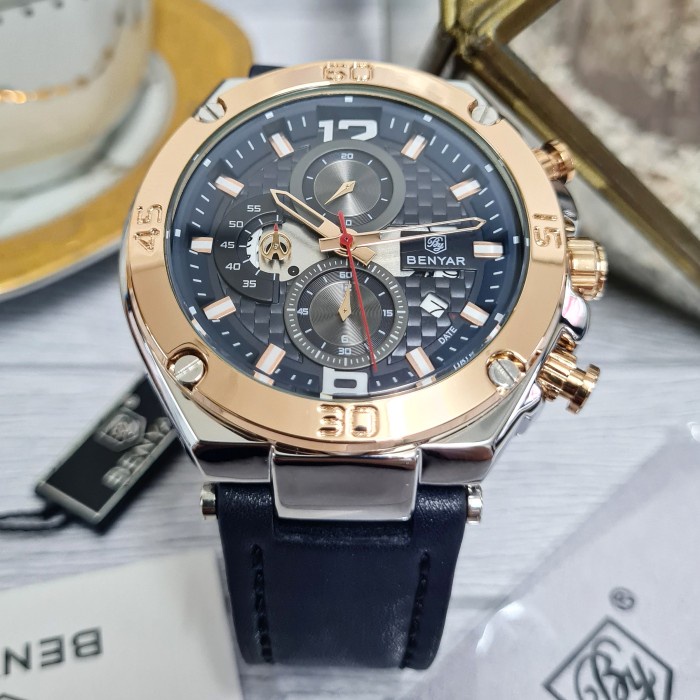 PROMO JAM TANGAN PRIA ORIGINAL BENYAR FORTUNE BIRU BLUE NAVY GOLD ANALOG ORI TERBARU