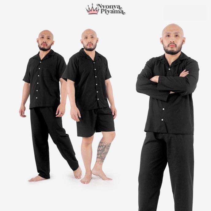 Nyonya Piyama Katun Set Piyama Pria - Black Polos Classic