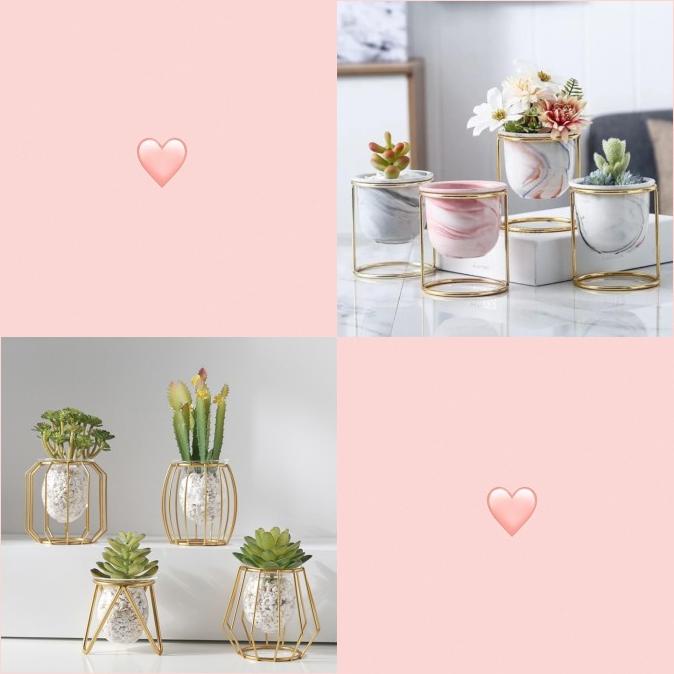 Pot Bunga Marmer gold Besi Bingkai Pot Bunga Keramik Dekorasi Rumah