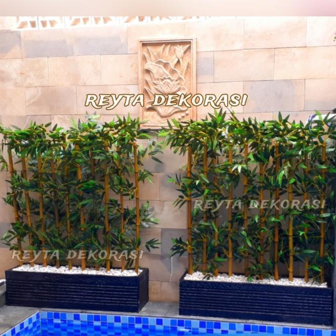 Bunga Plastik Artificial Hias Pohon Partisi Bambu Rimbun Daun