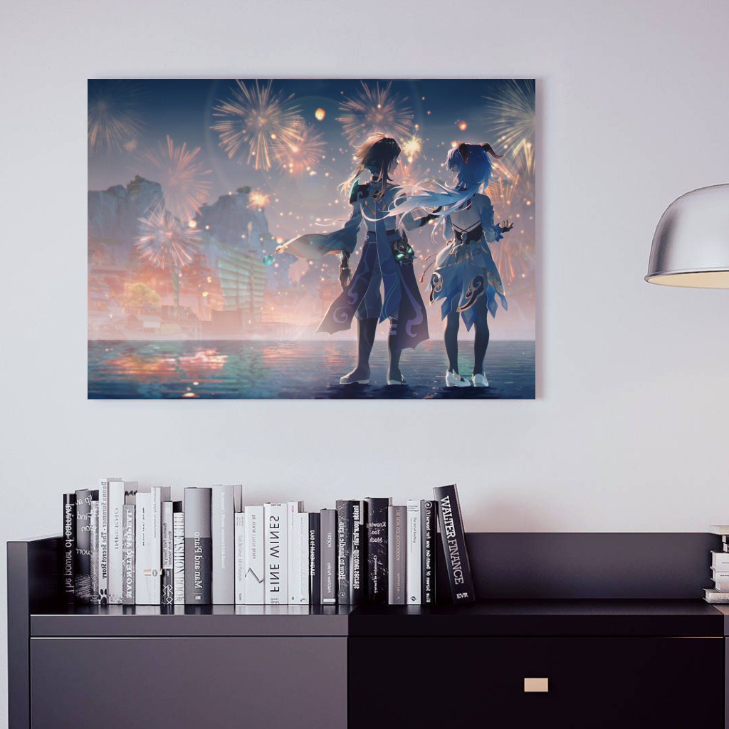 Poster Kayu "Xiao & Ganyu Genshin Impact" Ukuran 30cm x 20cm