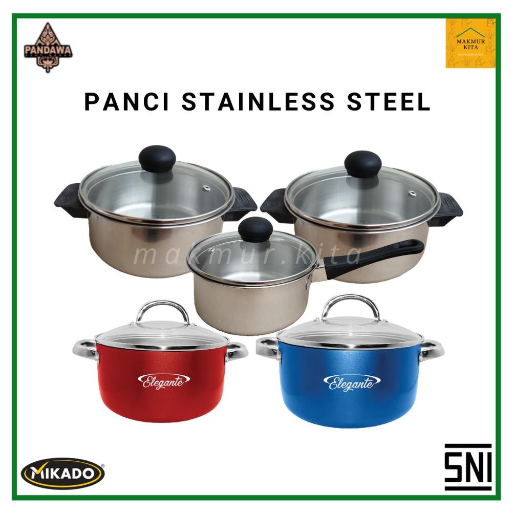 Diskon Panci Stainless Steel Tutup Kaca 16 18 20 Cm Pandawa / Panci Stenlis Steel Tebal / Panci Susu