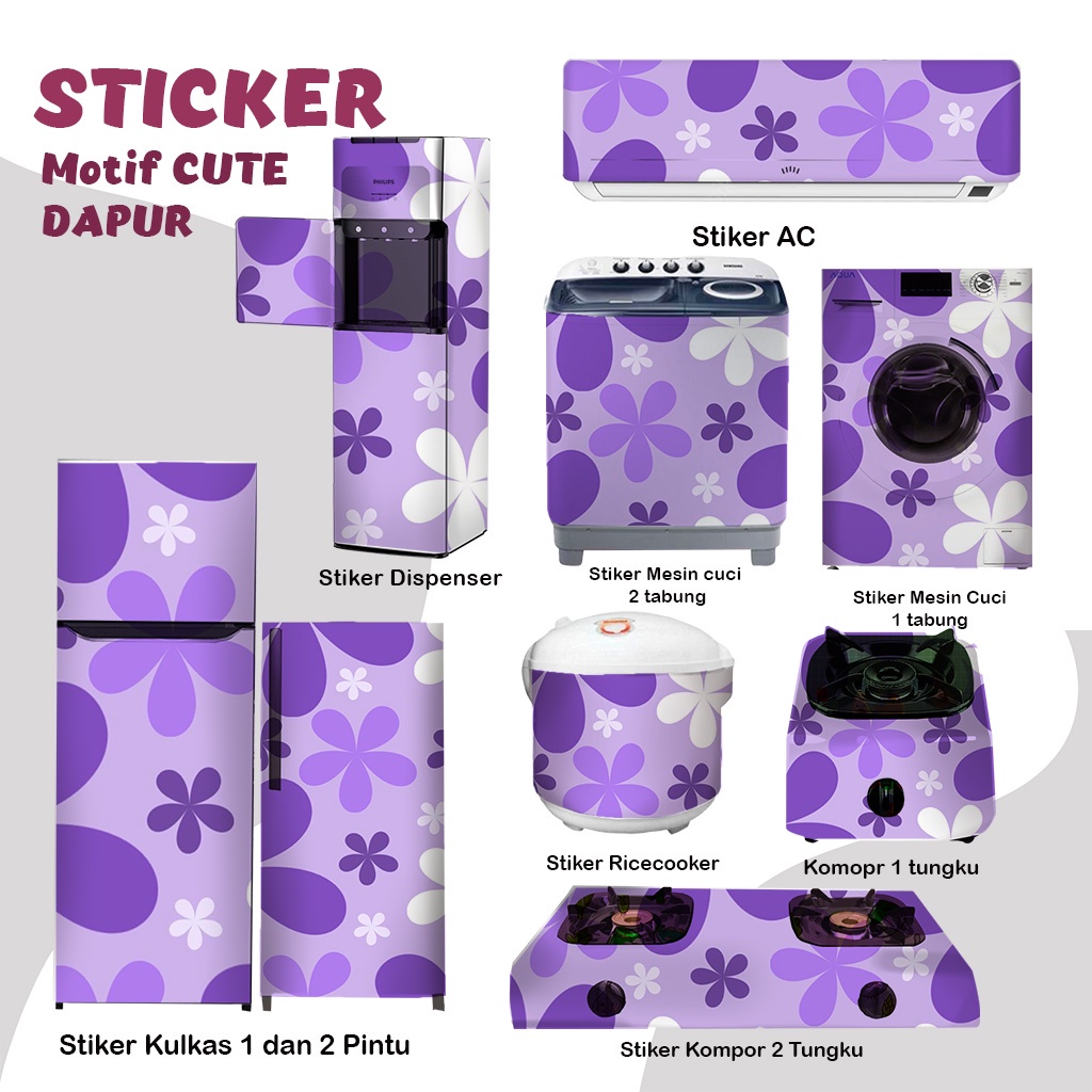 Stiker kulkas kompor mesin cuci 1 2 pintu tabung mata Rice Cooker Dispenser Ac bunga pattern