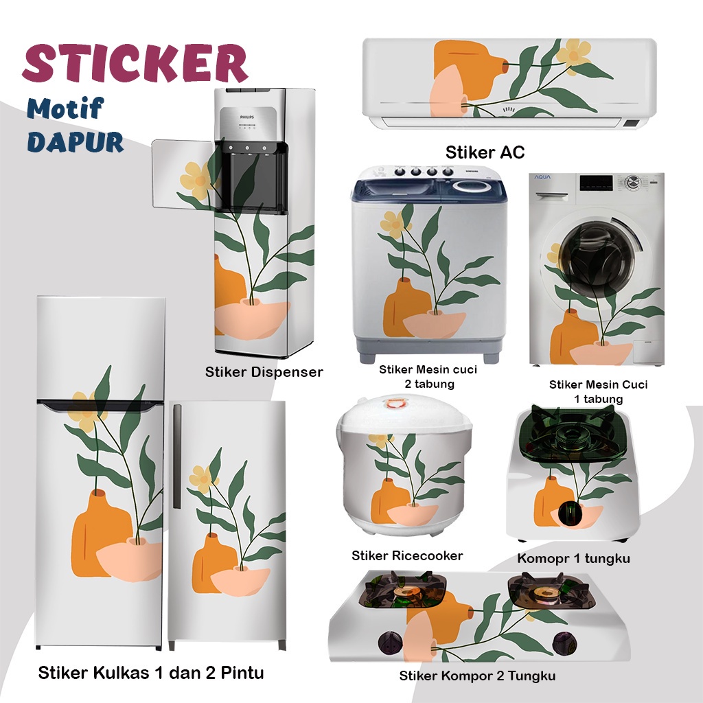 Stiker kulkas kompor mesin cuci 1 2 pintu tabung mata Rice Cooker Dispenser Ac abstrak daun