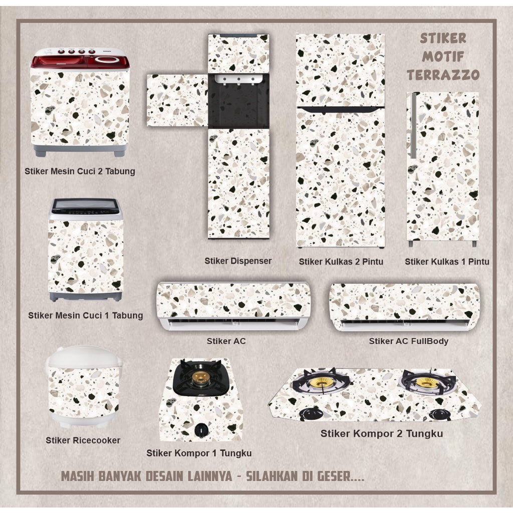 Stiker kulkas kompor mesin cuci 1 2 pintu tabung mata Rice Cooker Dispenser Ac Motif Terrazzo
