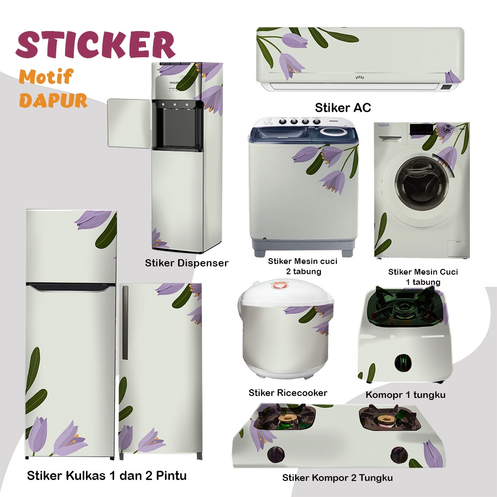 Dekorasi Stiker kulkas kompor mesin cuci 1 2 pintu tabung mata RiceCooker Dispenser Ac ungu perabota