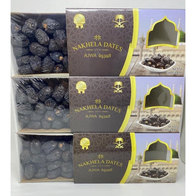 

Ready Stok.. 500gr Kurma Ajwa Madinah / Kurma Nabi Kemasan Eksklusif Nakhela Dates PP7