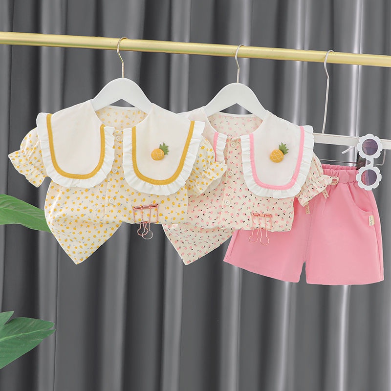BBI COLADA Setelan anak perempuan model kerah usia 0 5 tahun set bayi perempuan motif nanas bunga bunga atasan celana pendek bahan katun adem serap keringat kualitas premium import terbaru kekinian korean style cocok untuk jalan OOTD 7090-08