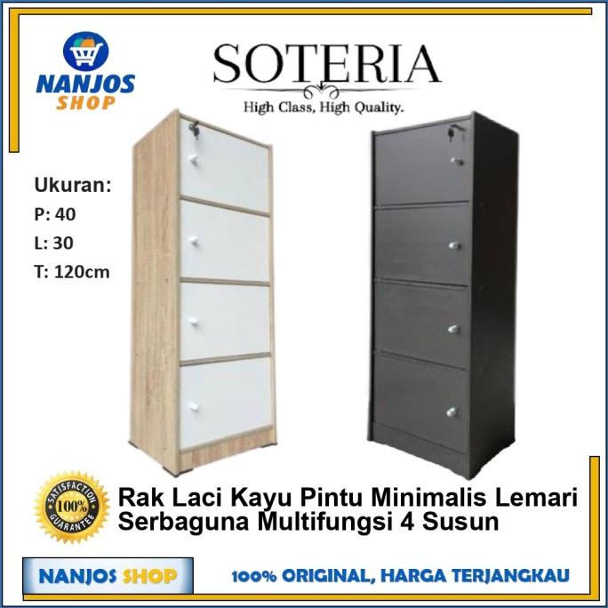 Rak Laci Kayu Pintu Minimalis Lemari Serbaguna Multifungsi 4 Susun