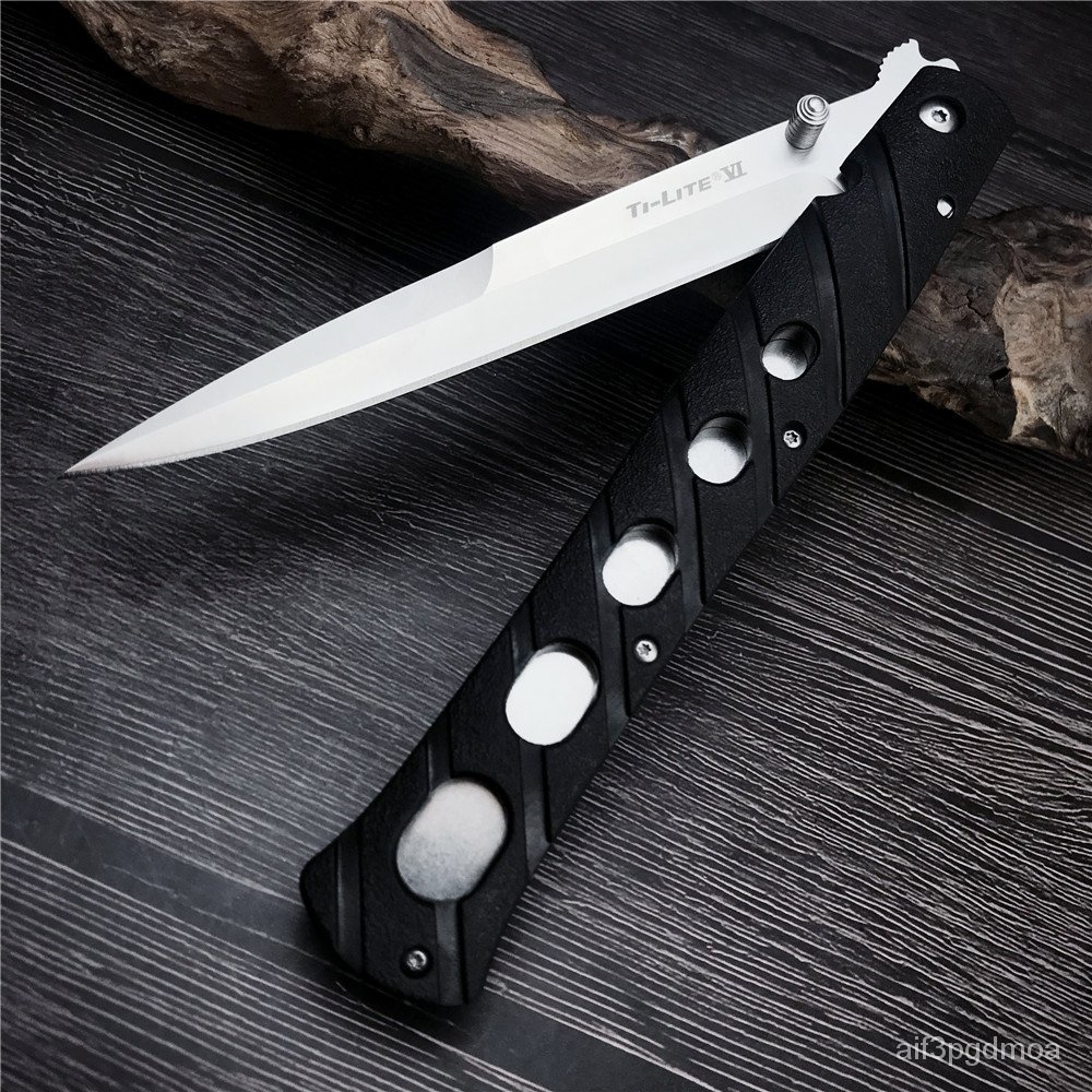 &Cold Steel 26SXP Ti Li te XL 6 Folding Knife Stiletto Sword Satin Plain Blade Black ZyEx Handle Out