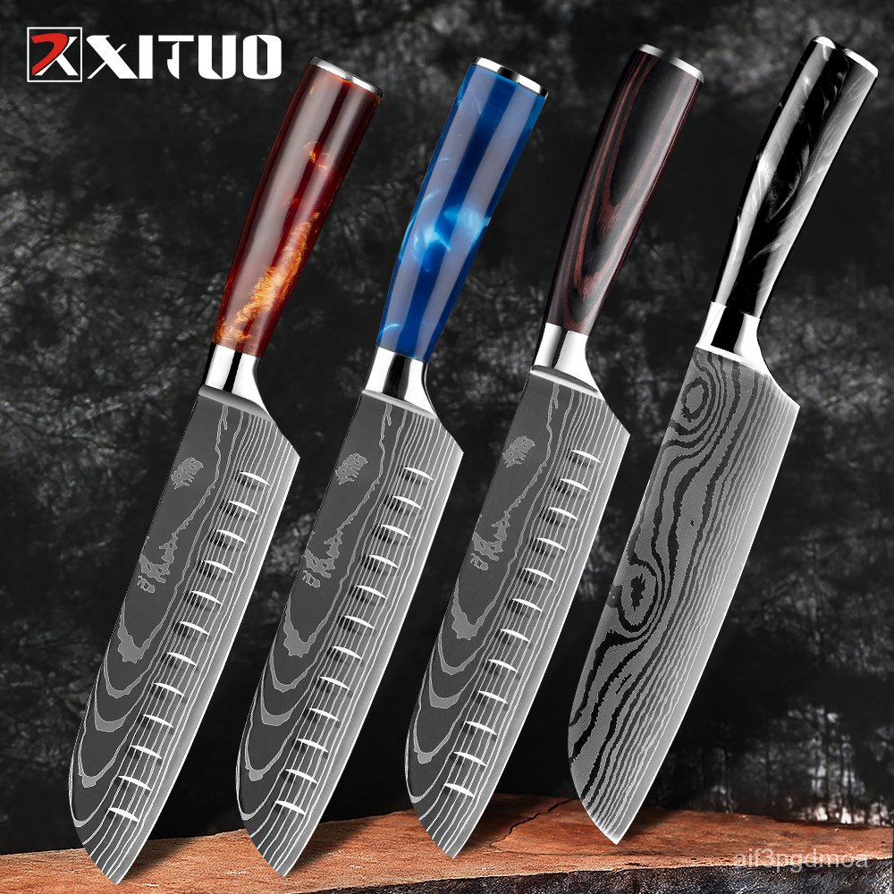 &XITUO Kitchen Knife 7 Inch Chef Knife Japanese Utility Santoku Knife Meat Cleaver 7Cr17 420 High Ca