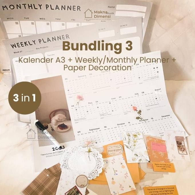

3 Paket Kalender Aesthetic A3 Anti Air 2023 Kalender Meja Kalender