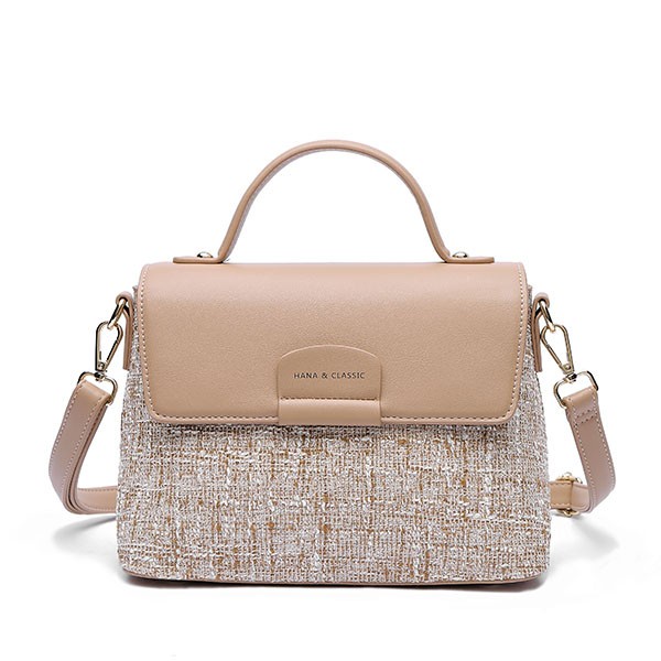 Hana Lucia Tweed Sling Bag Hn047 - Khaki -Pollyshope