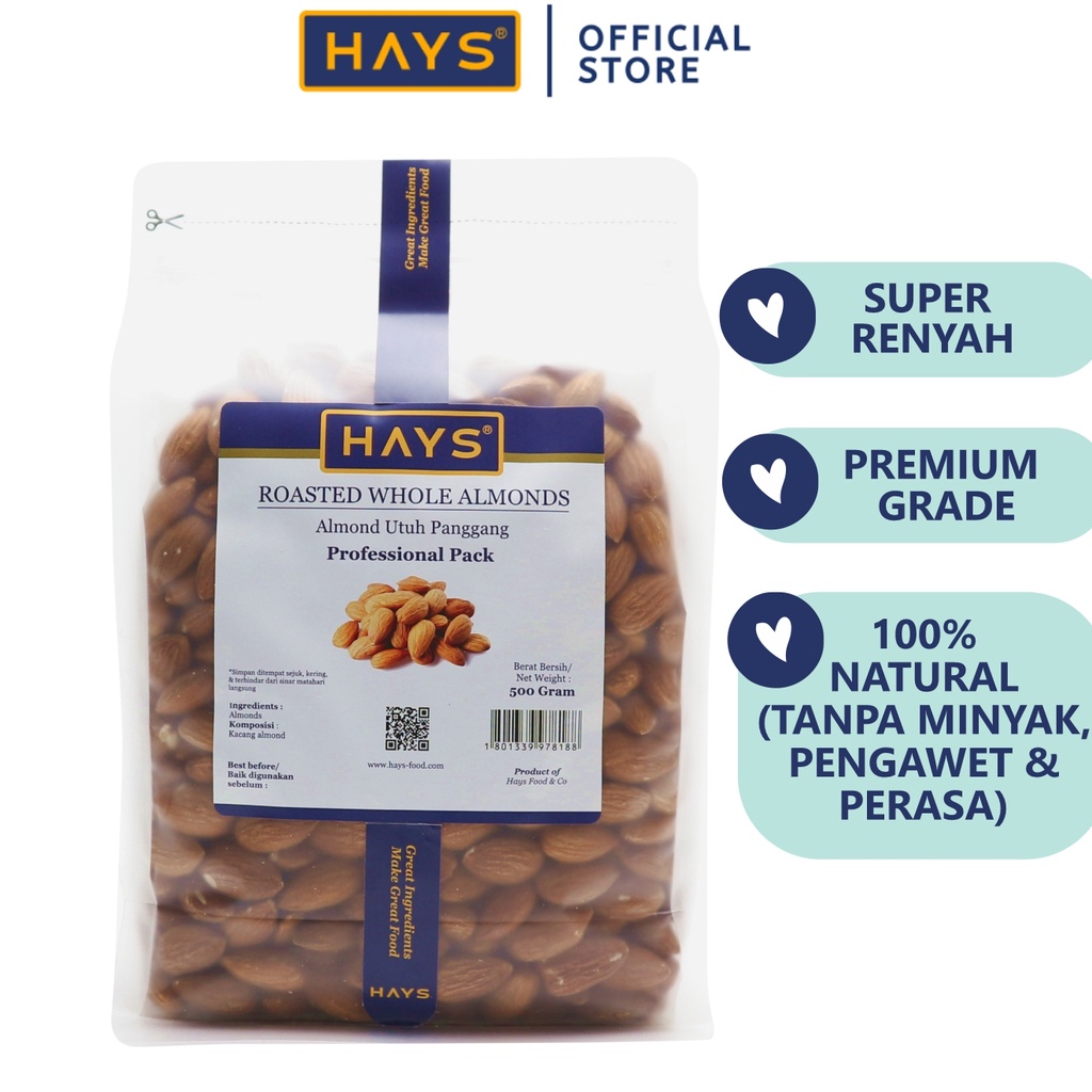 

✔✔SALE✔✔ Almond Utuh Panggang 500 Gram / Roasted Whole Almond 500 Gram - HAYS