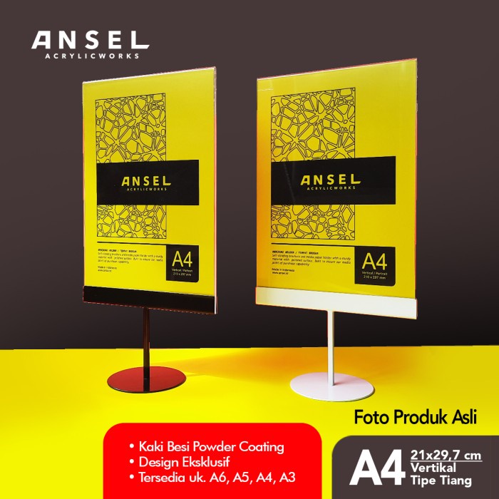 

Terlaris Rak Ansel Tent Card Akrilik Kaki Besi /Tiang A4 Vertikal 21X29,7Cm /Brosur