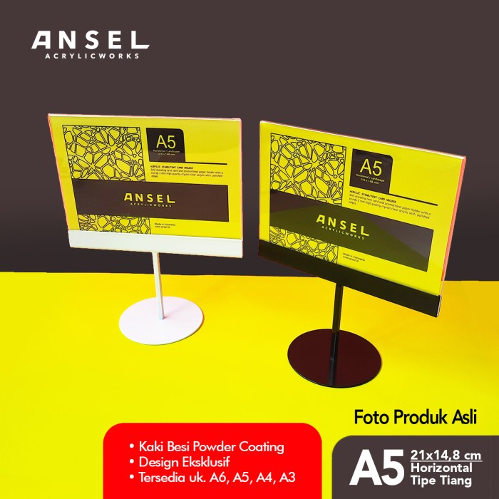 

Terlaris Rak Ansel Tent Card Acrylic Besi /Tiang A5 Horizontal 21X14,8Cm /Akrilik