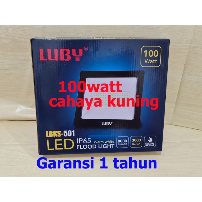 Lampu sorot 100watt cahaya kuning IP65 SNI LBKS501 LED LUBY floodlight