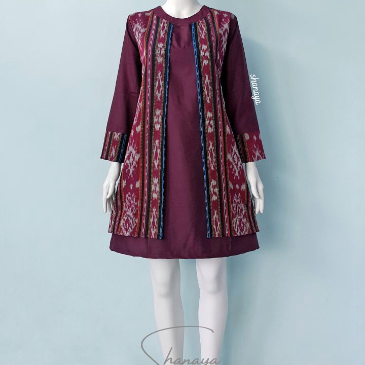 12.12 SALE Shanaya Batik Tunik Tenun Kombinasi Toyobo Tenun Original Batik Kerja Baju Batik Wanita R