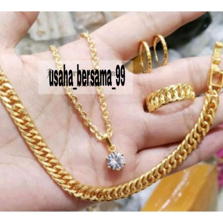 New Terlaris CodPerhiasan Wanita Set Perhiasan Wanita Titanium Asli Anti Karat Lapis Emas 24K Viral 