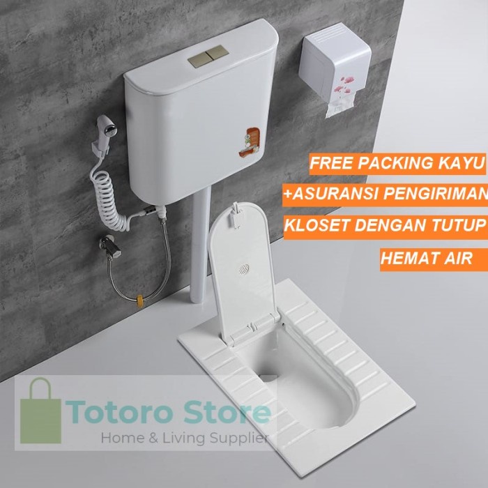 Toilet Flush Kloset Jongkok Mr.Tao 1Set Dengan Penutup Kloset Otomatis