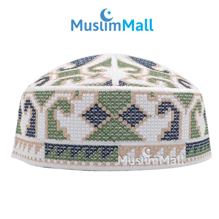 Terlaris Peci Pakistan Putih Strimin Motif Etnik - Peci Uzbek The Kufi