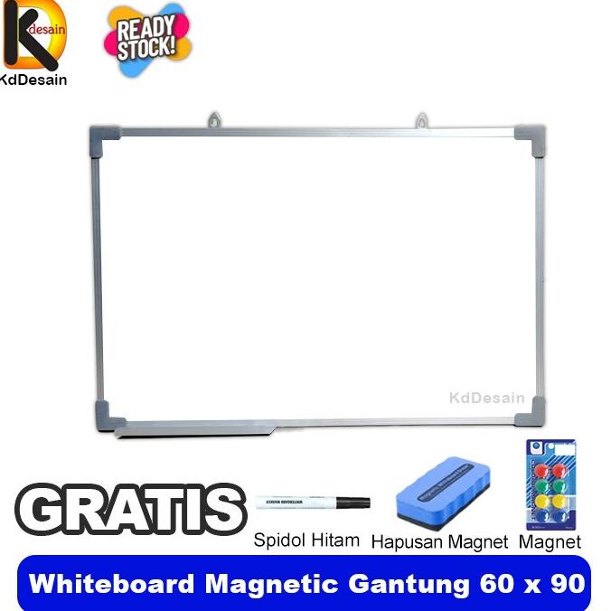 

Papan Tulis Whiteboard Magnetic Gantung 60x90 Spidol Hitam Mgnet Hapus ---NEW---