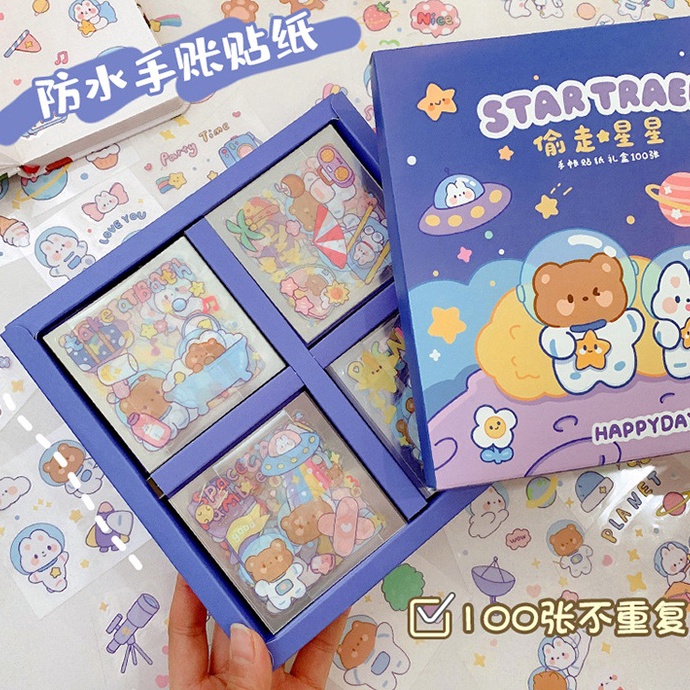 

(COD )NEW_PRODUCT PET Stiker Motif Kartun Korea Lucu Anti Air 1 box 100lbr 100 Lembar Stiker Motif Kartun Korea Lucu Anti Air Dekorasi Handbook Scrapbook DIY