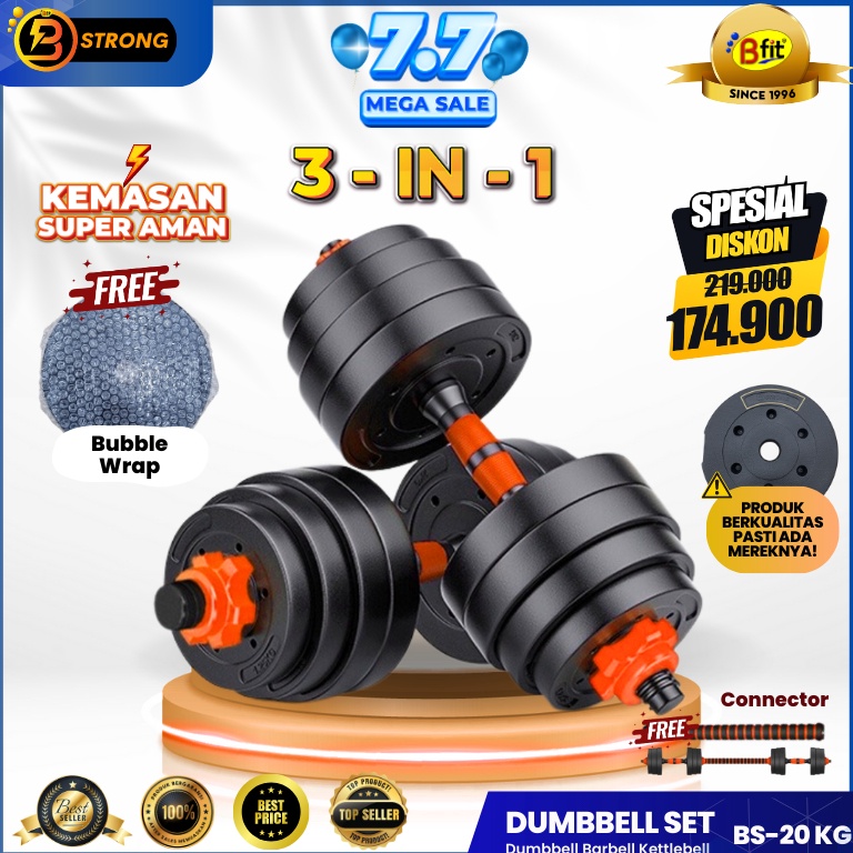 [Miliki] B-STRONG BS-20 Fitness Dumbbell Barbel Set - 20KG Multifunctional 3IN1 40