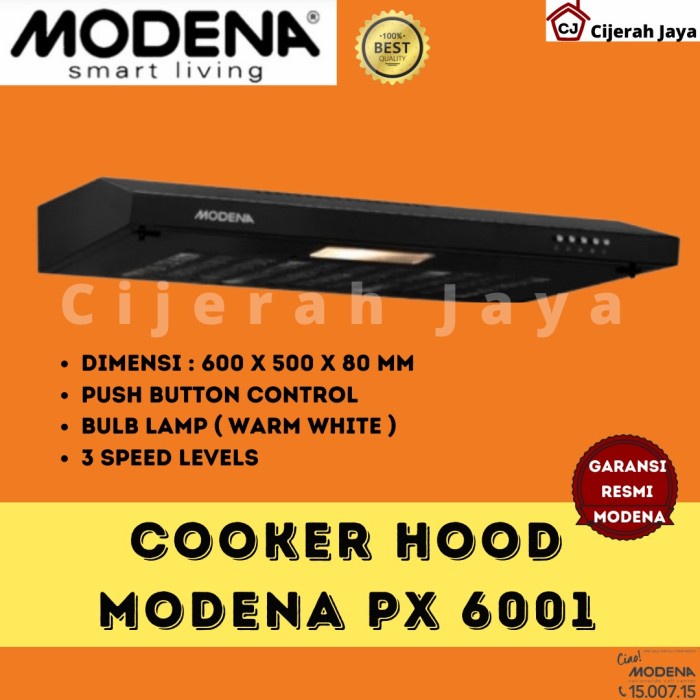 Terlaris Cooker Hood Modena Px 6001 Slim Hood 60 Cm-Hitam / Kitchen Exhaust Fan