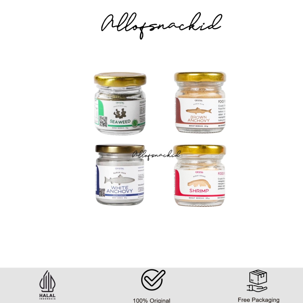 

Crystal Of The Sea - Food Powder - 20Gr - Kaldu Ikan Teri Mpasi - Seaweed - White Anchovy - Brown