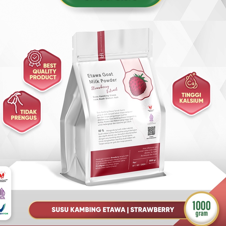 

Terlaris Susu Kambing Etawa Bubuk Rasa Varian Strawberry Stoberi Syams 1000 gram Pure Murni Alami Organik Pasteurisasi tanpa campuran gula Original Mentah Kiloan Asli Natural 1 Kg stroberi serbuuu !