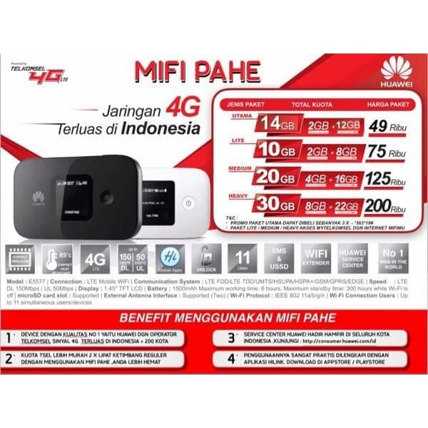 NEW SERIES MODEM MIFI HUAWEI 4G E5577 FDD1800/TDD2300 UNLOCKED PERMANEN ORIGINAL