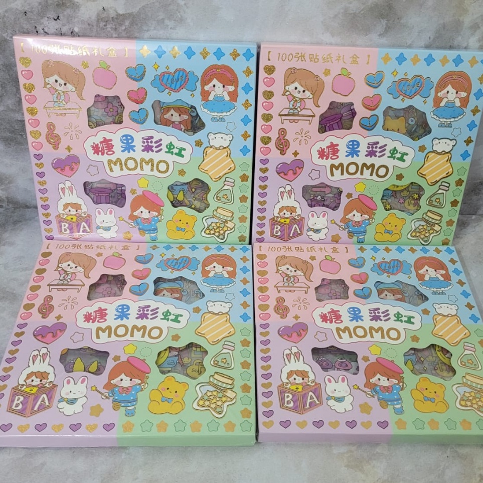 

>V44859) Sticker MOMO Rainbow Mix Warna Original / Stiker MOMO Kartun Waterproof Original Isi 100pcs