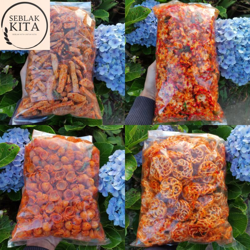 

aneka cemilan pedas serba 25rb basreng seblak bintang makaroni kerang kerupuk rafael