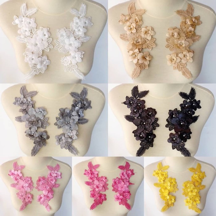 Terlaris Sepasang Bordir Bunga 3D Sb03/Bordir Tempel/Aplikasi Bordir