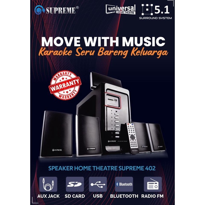 Speaker Home Theatre 5.1 channel Supreme 402 + Bluetooth