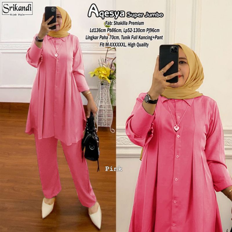 AQESHA SET/ SETELAN TUNIK MIDI POLOS CELANA CASUAL ORI SRIKANDI