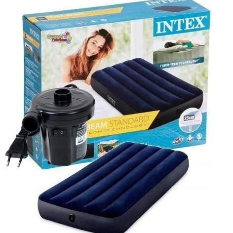 KASUR ANGIN INTEX DURABEAM BLUE SINGLE PLUS POMPA LISTRIK 64756