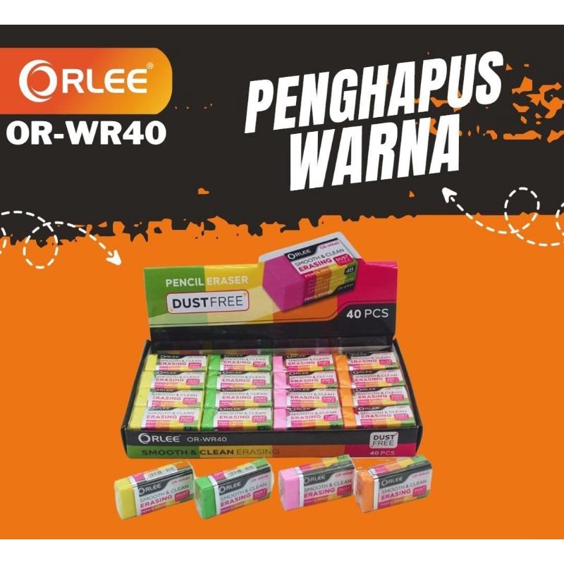 

Eraser / Stip / Penghapus merk Orlee Warna Warni OR-WR40 Termurah dan Bersih (1 PAK isi 40 PCS)
