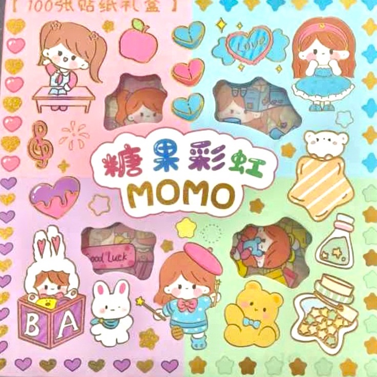 

【Penjualan Terbaik】✅COD STIKER MOMO ISI 100pc MOTIF RANDOM KEMASAN BOX BARANG READY STCOK