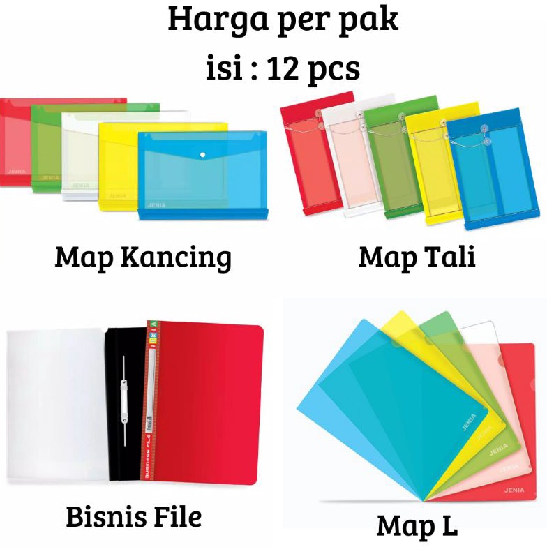 

Mall (12 pcs) Map plastik folio , Map kancing / Map bisnis file /Map Tali / Map L / clear sleaves