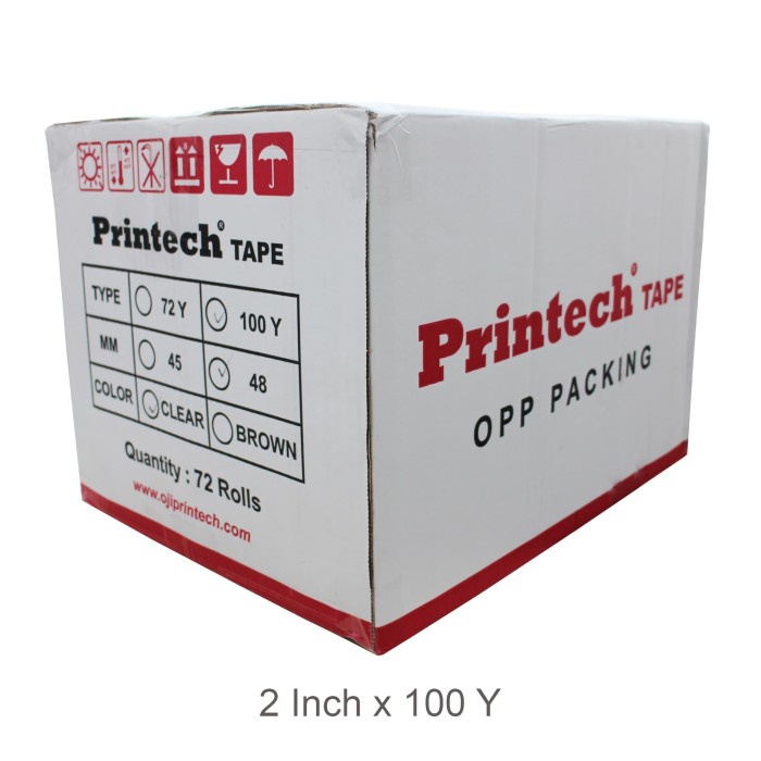 

Terlaris Printech Opp Tape Lakban Bening / Coklat 2 Inch 100 Y / 1 Dus 72 Roll