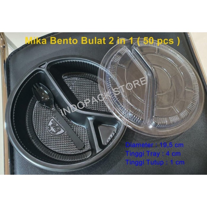 Terlaris [Bulat] Mika Bento Bulat / Tray Bento / Box Bento 2 In 1 (Isi 25 Pcs)