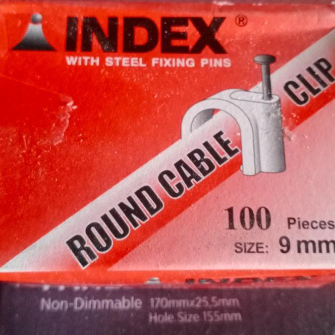 

jual klem kabel round cable clip 9mm warna putih merk index paku baja beton