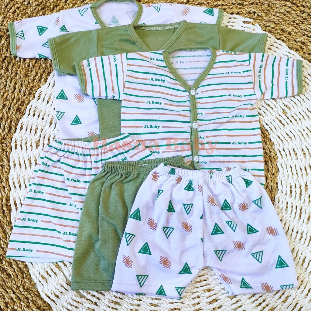 Paket 6Pcs, Setelan Baju Bayi Baru Lahir Lengan Dan Celana Pendek Baby Newborn Gift Set Seri Hijau Sage- Juragan Lebak