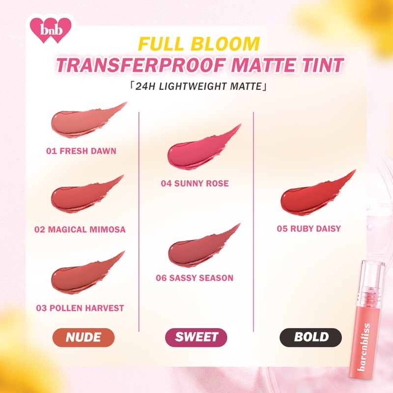 BNB barenbliss Korean Bloomatte Full Bloom Transferproof Matte Tint LONGLAST 12H TRANSFERPROOF