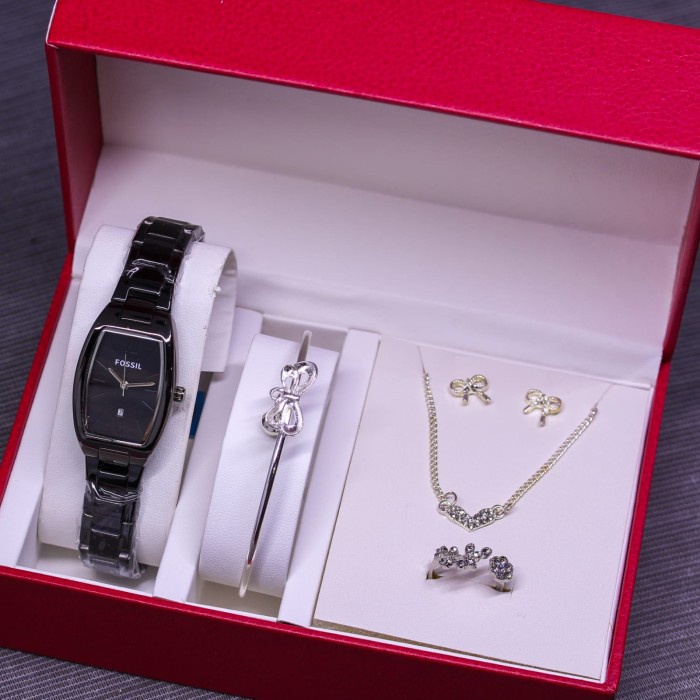 HOT SALE JAM TANGAN WANITA FOSSIL RANTAI SET PAKET LENGKAP NO KOTAK TERBARU