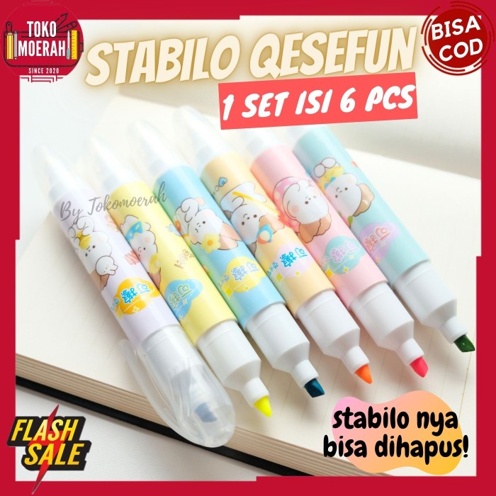 

Bestseller Highlighter Qesefun 1 Set 6Pcs Highlighter Hapus Murah Kartun Kelinci