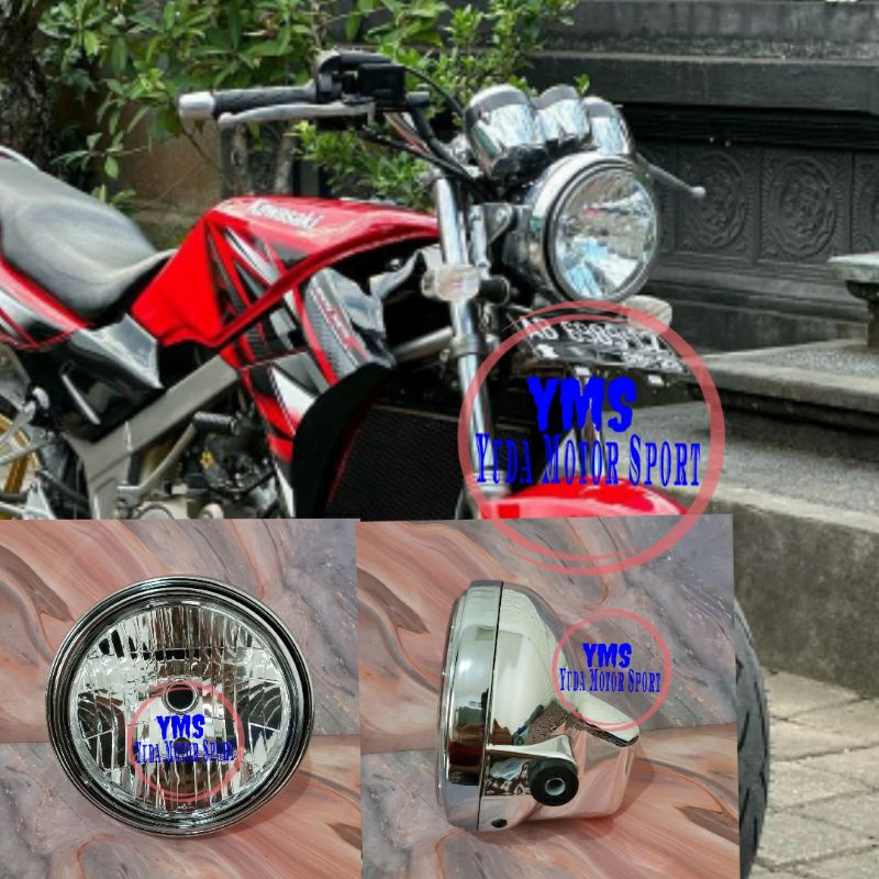 REFLEKTOR LAMPU DEPAN NINJA SS BULAT CHROME KW SUPER SEPERTI ASLINYAKEDOK REFLEKTOR LAMPU BULAT DEPA